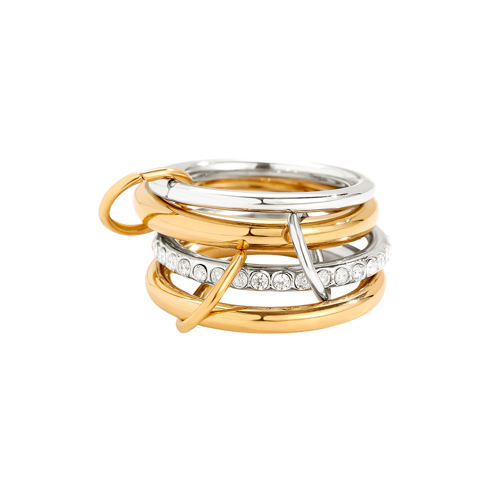 Four Layer Gold And Silver Diamond Ring Set Stainless Steel Ring    