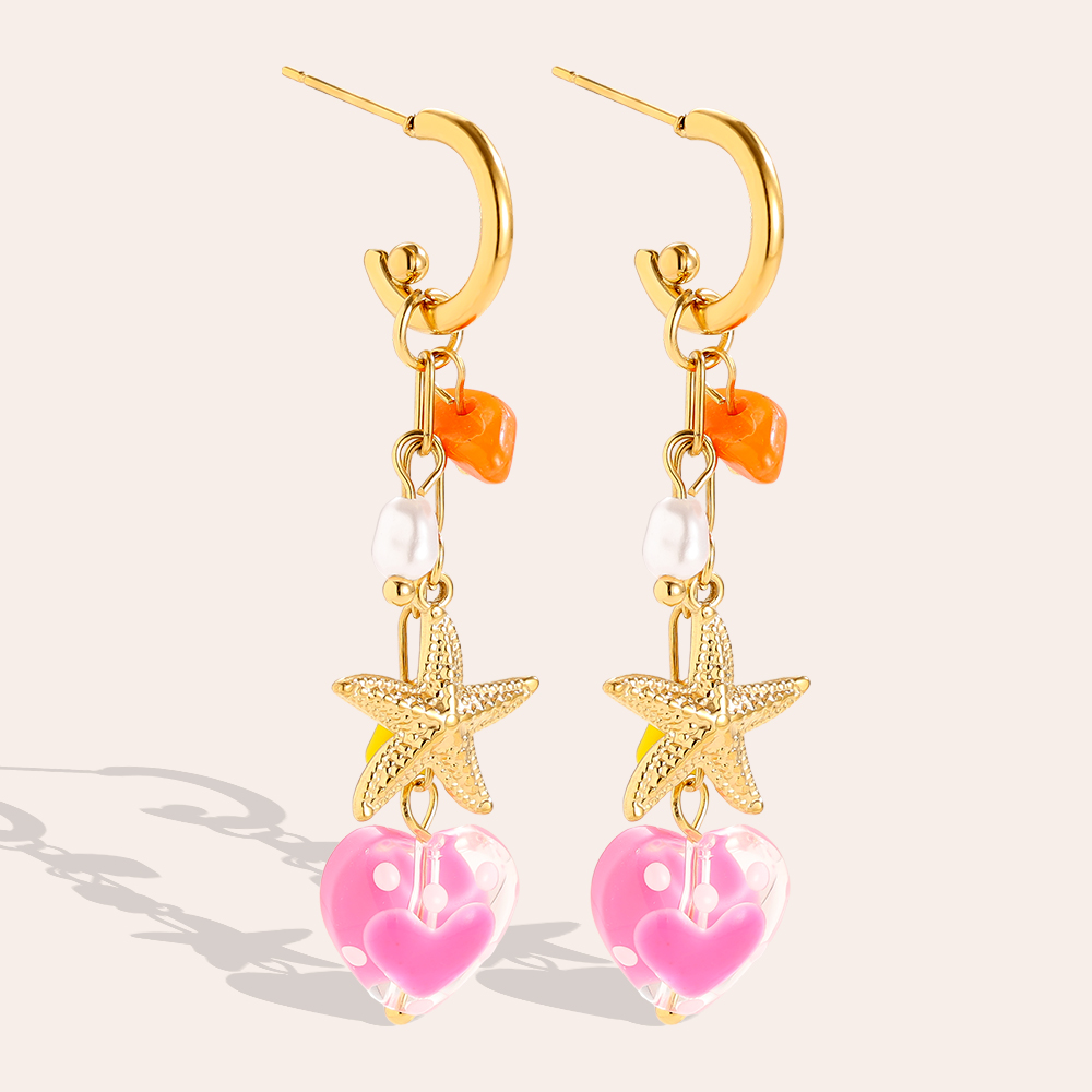 56*12mm acrylic heart and starfish stainless steel earrings