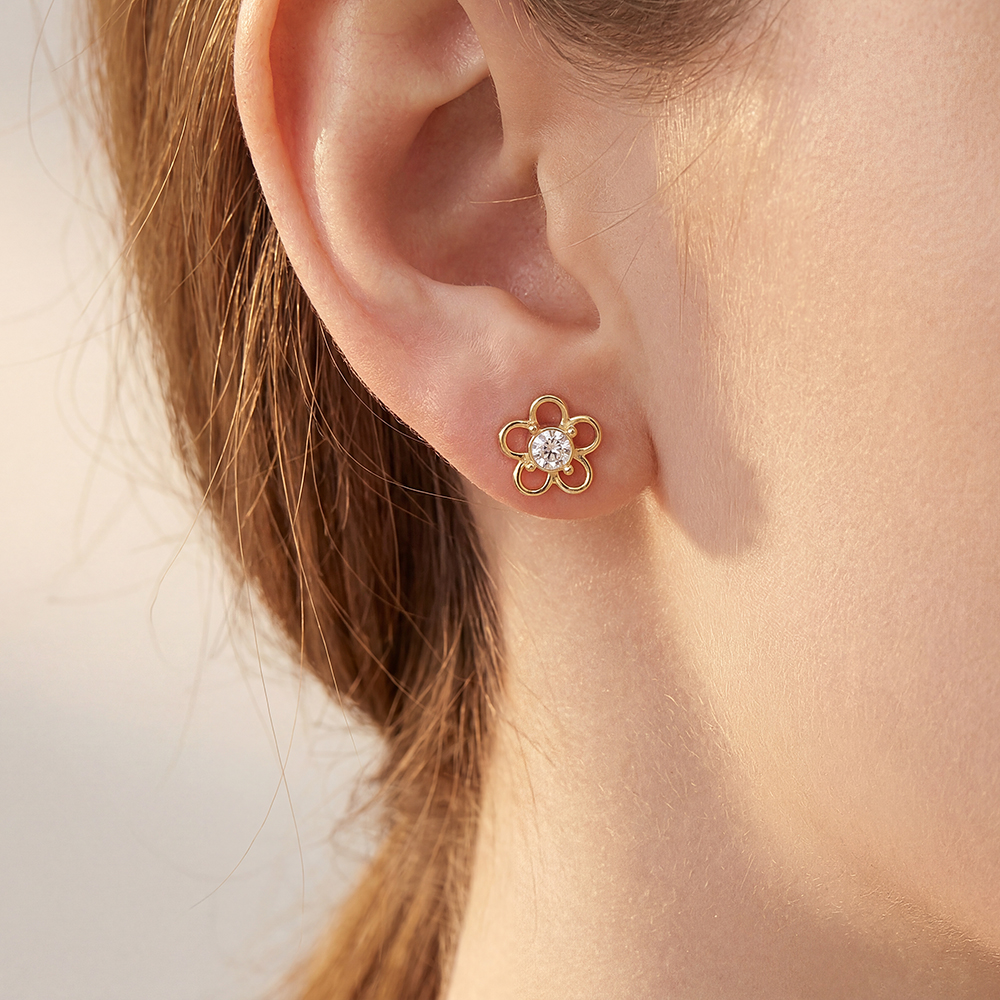7mm simple small zirconia flower stainless steel earrings   