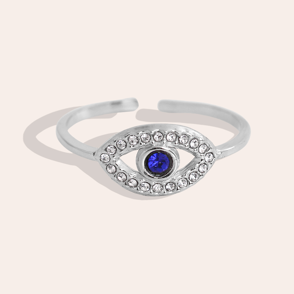 Adjustable blue zirconia eyes stainless steel ring    