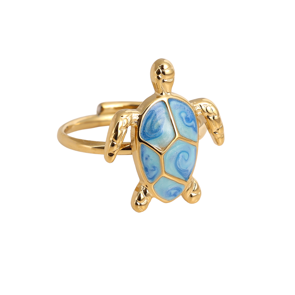 blue sea turtle stainless steel ring    