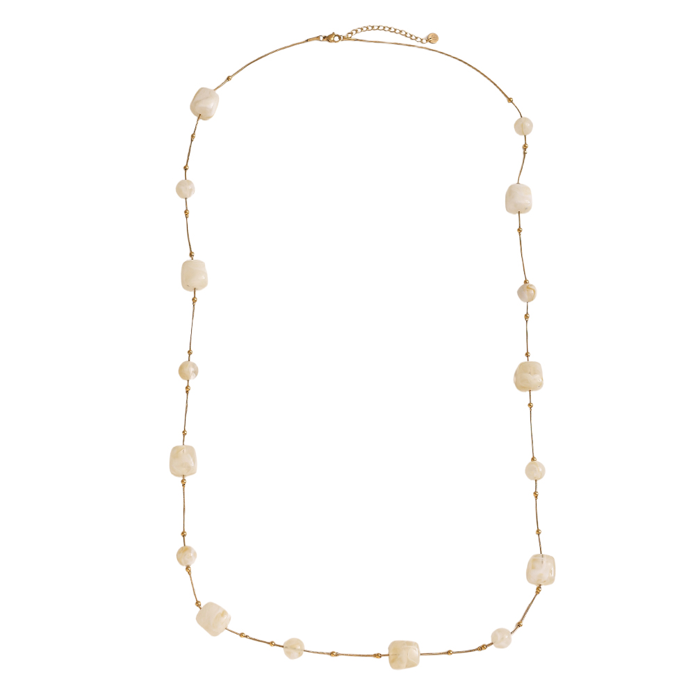 90cm resin cube and bead stainless steel necklace    