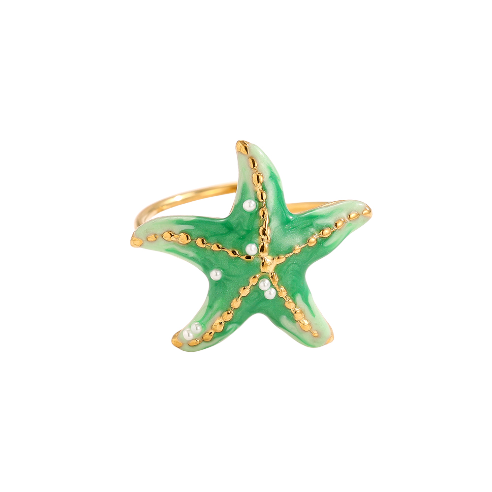 mint green starfish stainless steel ring    