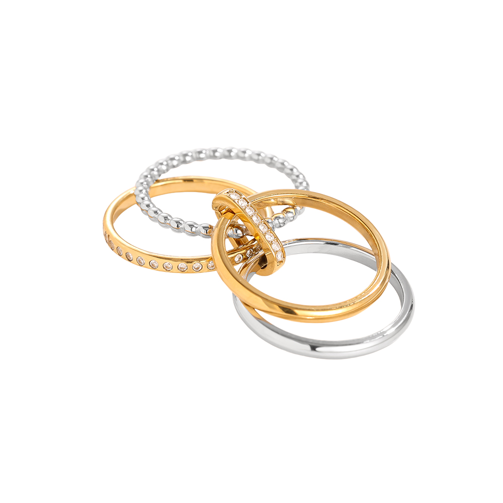 Various Layer Gold And Silver Diamond Lock Ring Set Stainless Steel Ring    