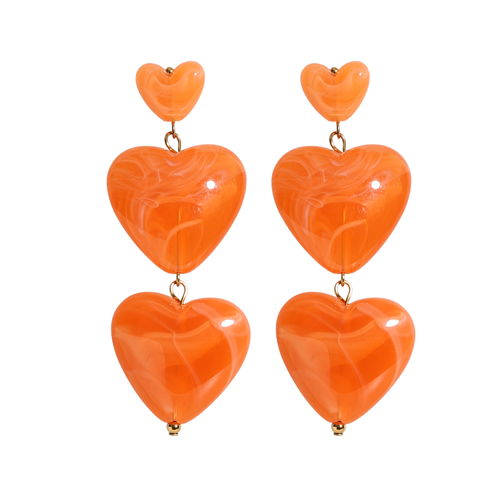 7cm Acrylic Three Hearts Stainless Steel Earrings       