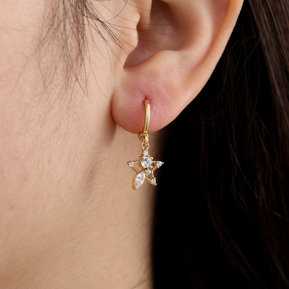 2.6cm Diamond In Star Gold Plated Earrings       