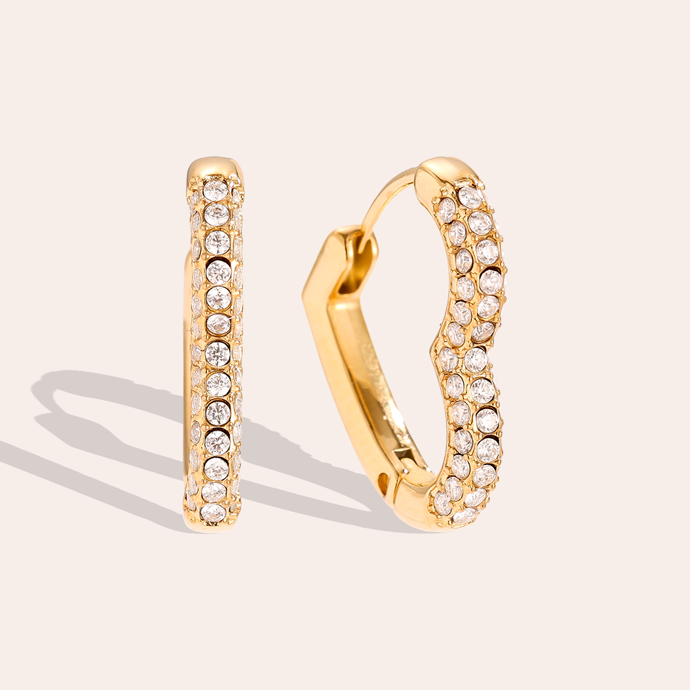 18mm Diamond Heart Hoop Stainless Steel Earrings   