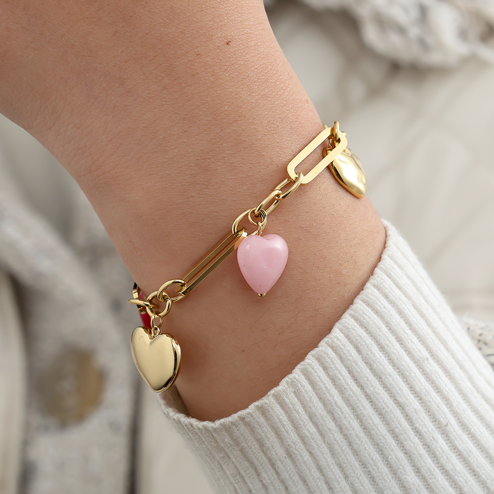 17cm Colourful Hearts stainless steel bracelet