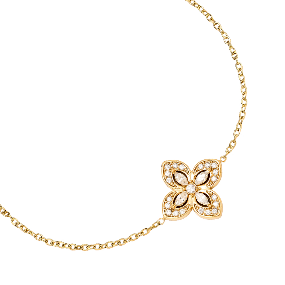 16cm Fancy Diamond Flower stainless steel bracelet   