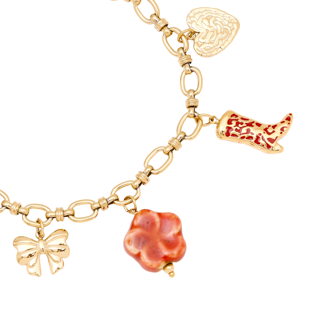 Stainless steel bracelet 17cm Red Charms 2.0