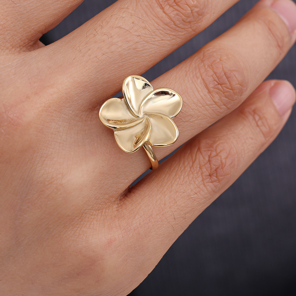 Adjustable simple flower stainless steel ring    