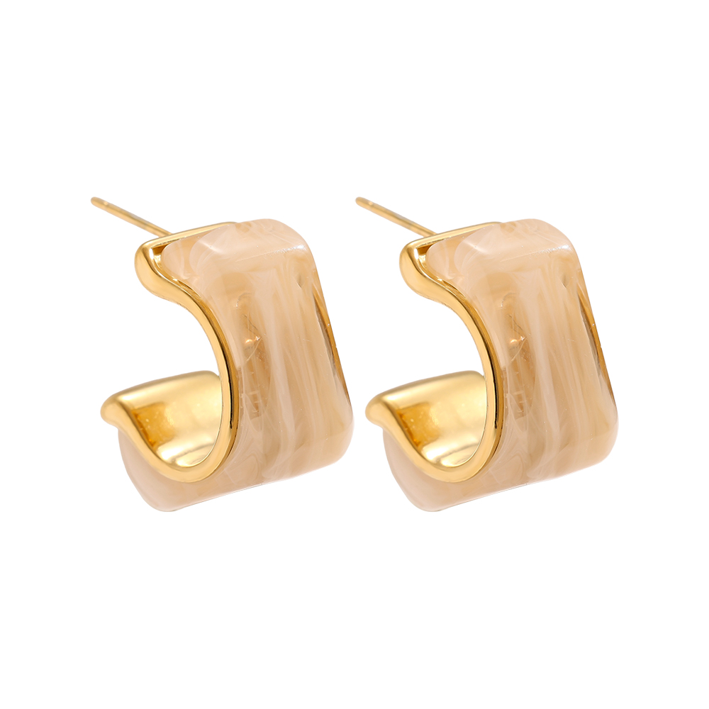 25mm Cube Half Hoop Resin Stainless Steel Earrings     