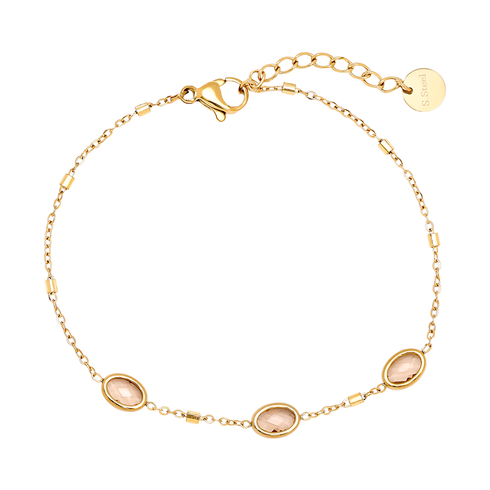 17cm Small Oval Glass Stainless Steel Bracelet   