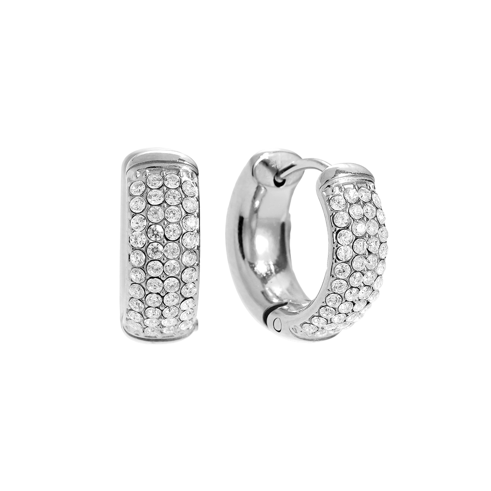 1.0cm 4 Lines Diamond Stainless Steel Earrings