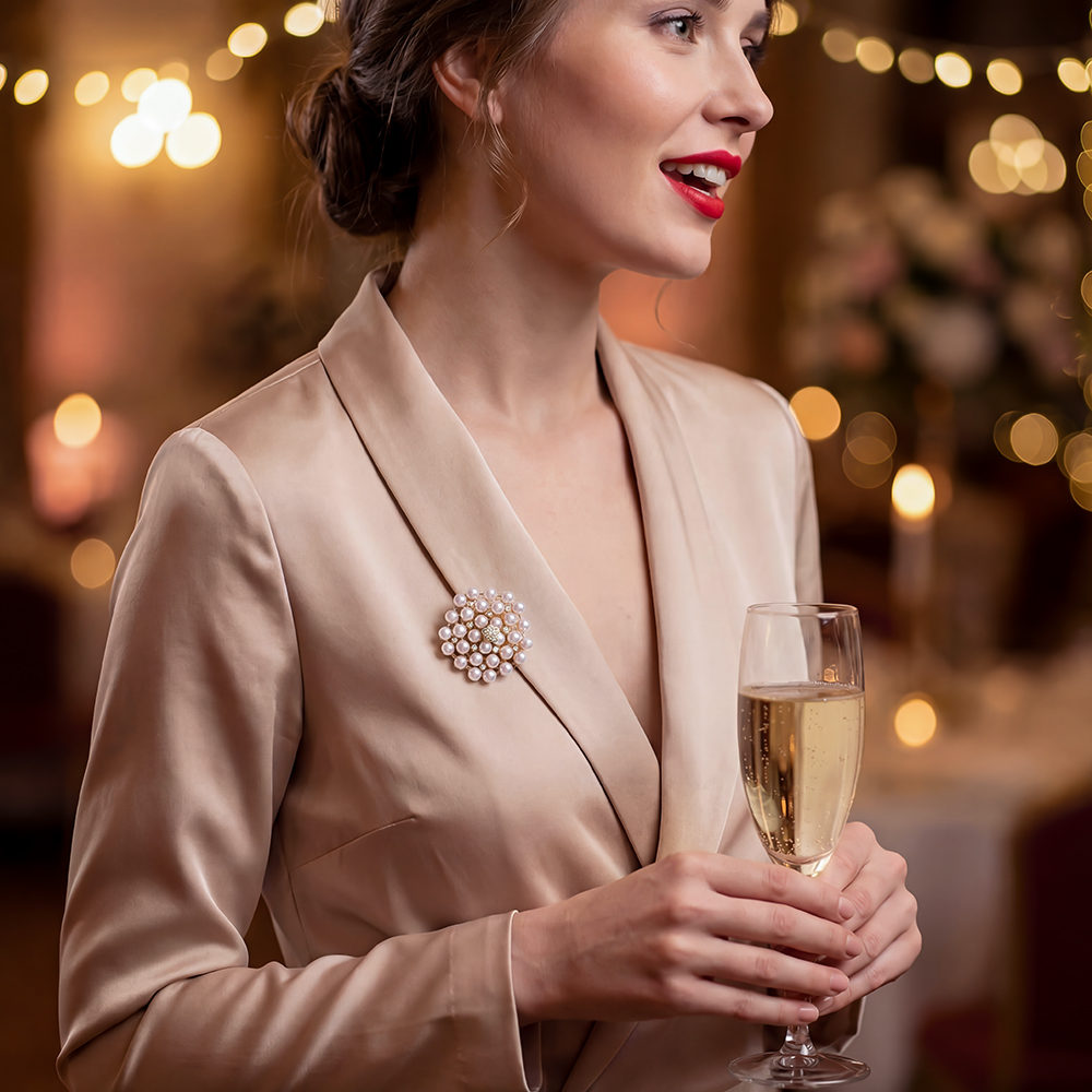 33mm pearl cluster decorative button brooch