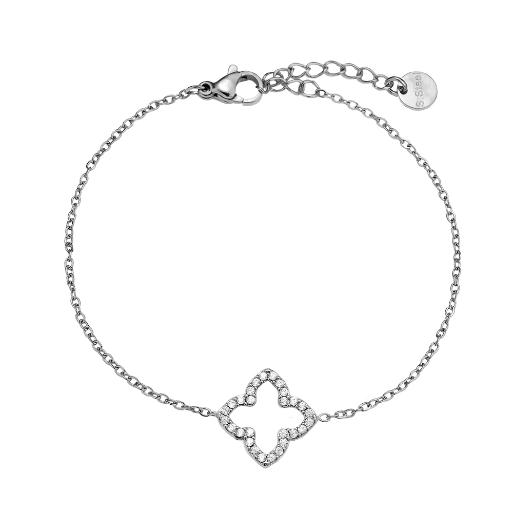 17cm Classic Diamond Lucky Flower stainless steel bracelet  