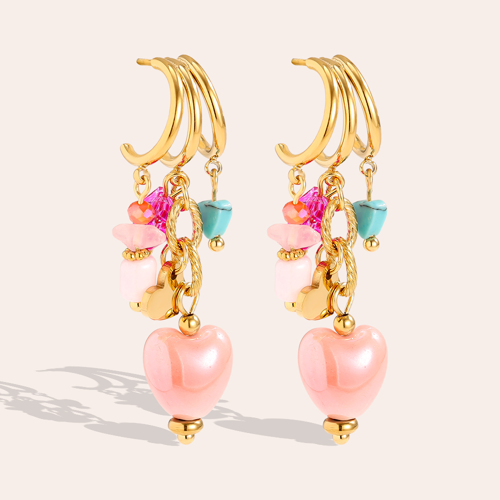 43*11mm Colourful acrylic heart stainless steel earrings