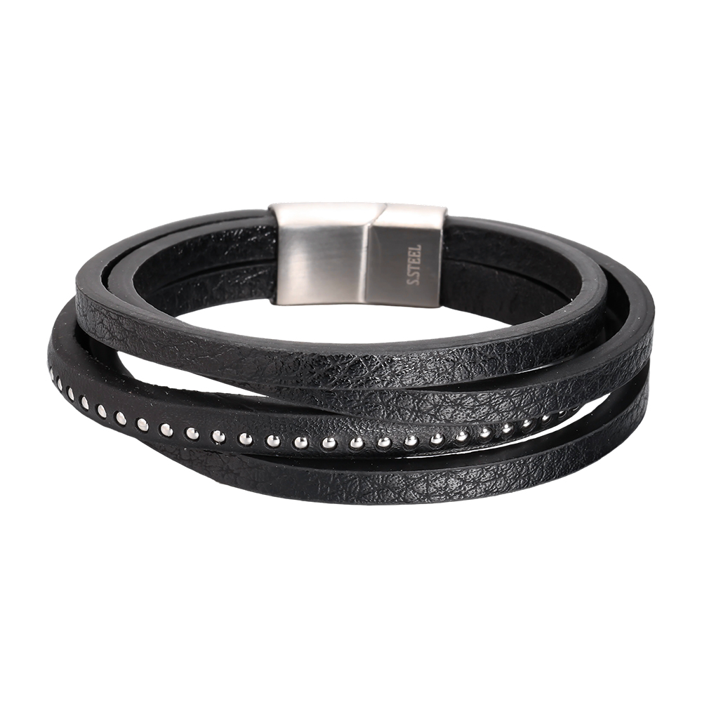  Stainless steel bracelet, PU braid, multi-layered