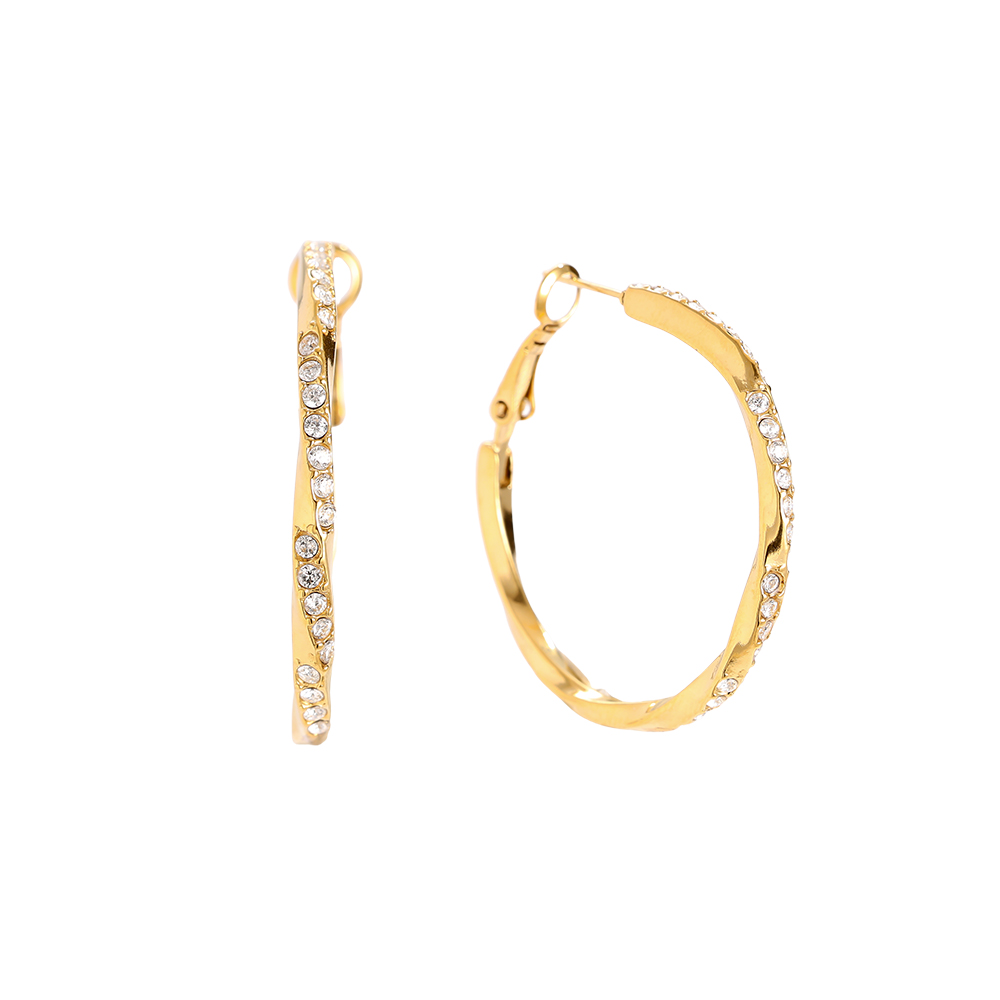 3.4cm Light Twist Diamond Hoop Stainless Steel Earrings     