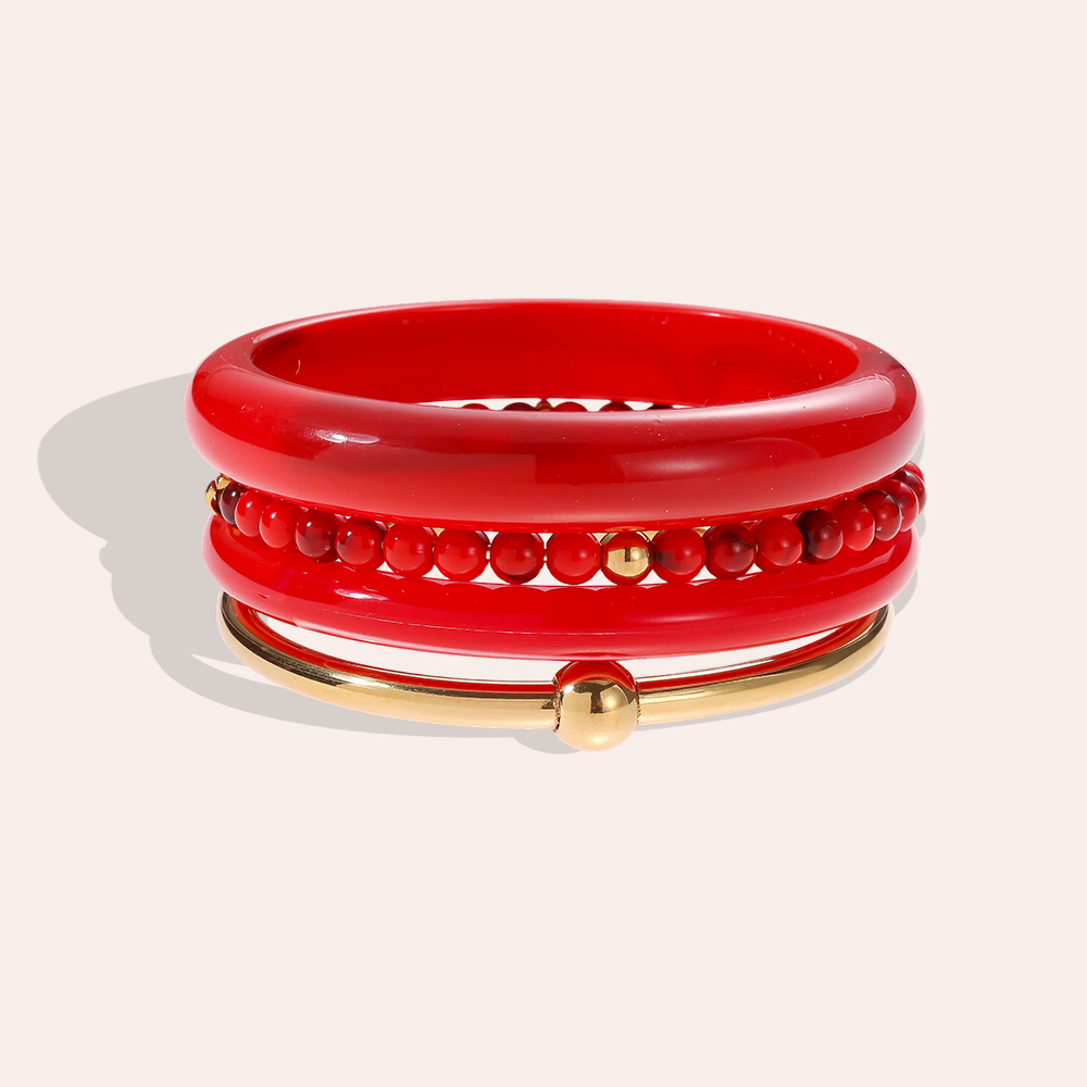 Stainless steel bangle set 6.5cm width 4 pieces acrylic 