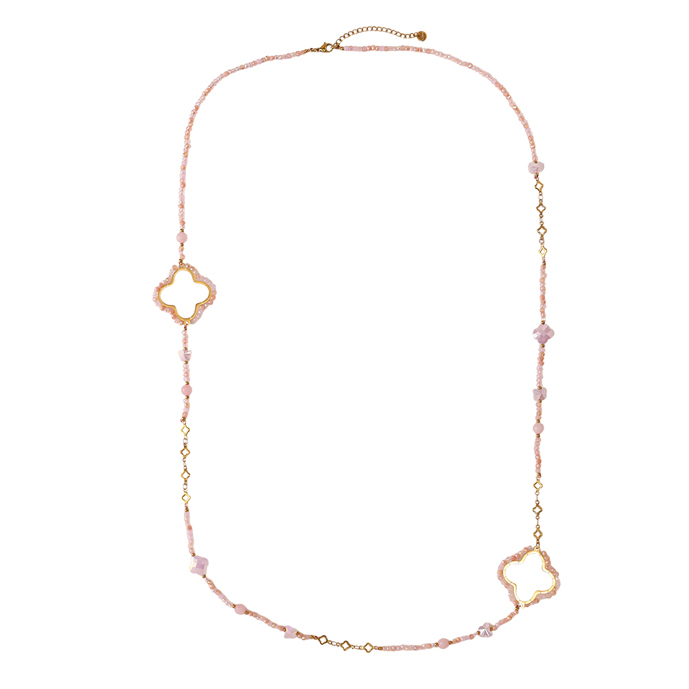 96cm cloverleaf and crystals stainless steel necklace    