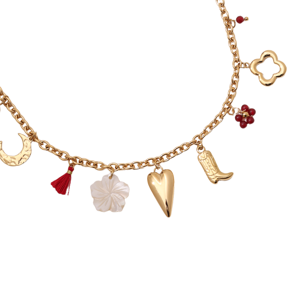 41cm heart boot flower and moon stainless steel necklace