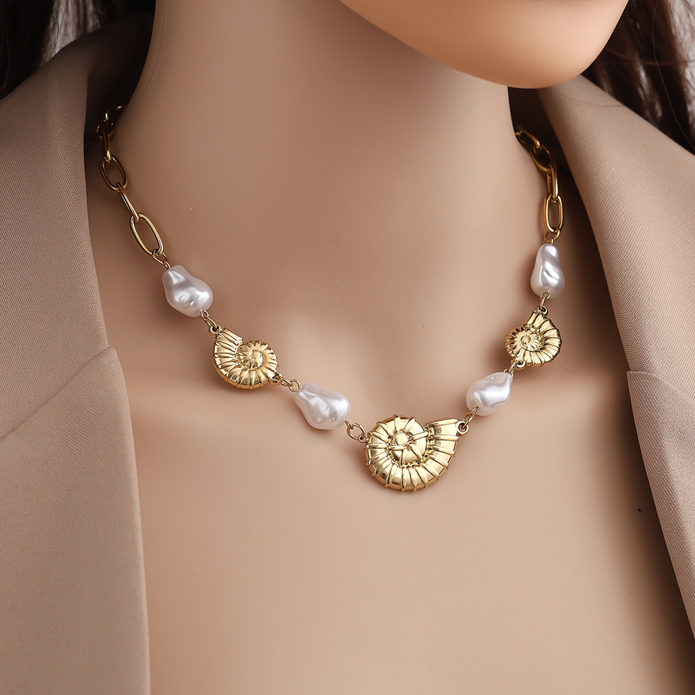 39cm Pearl Shells stainless steel necklace
