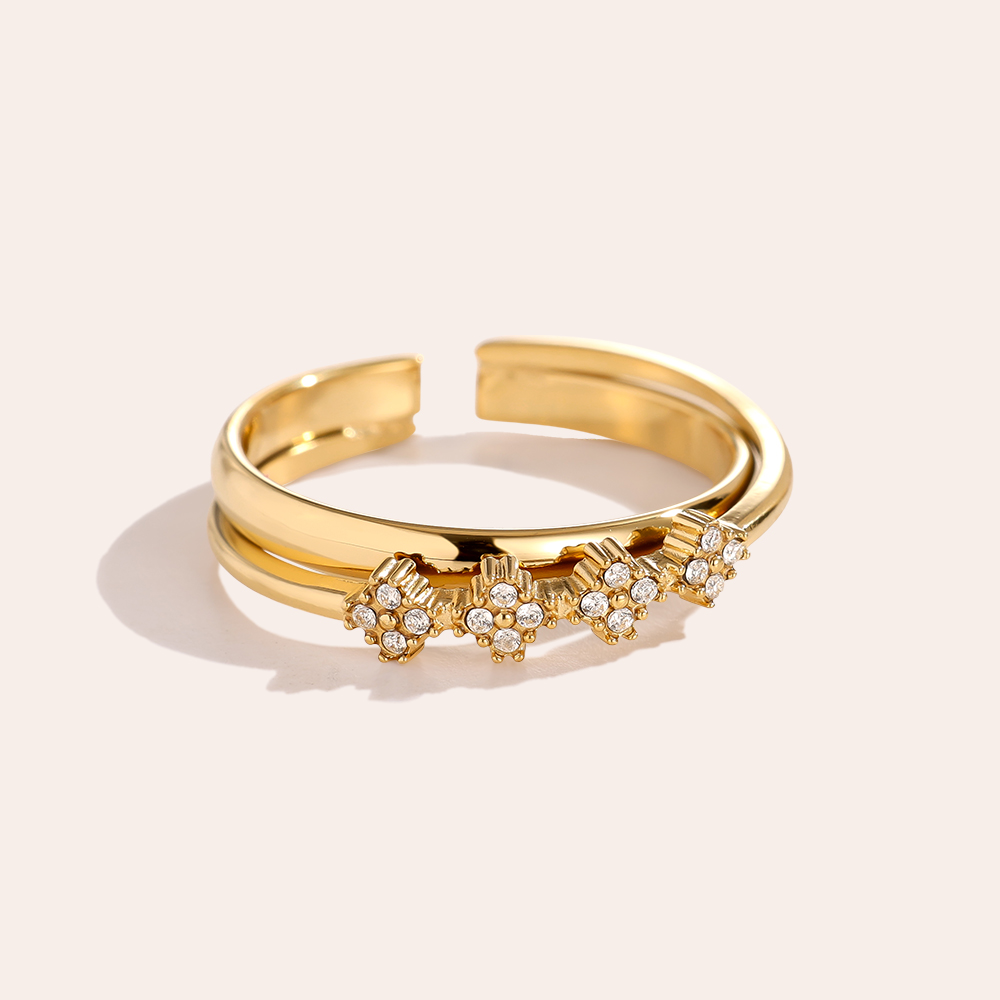 Mini Diamond Lucky Flower stainless steel ring    