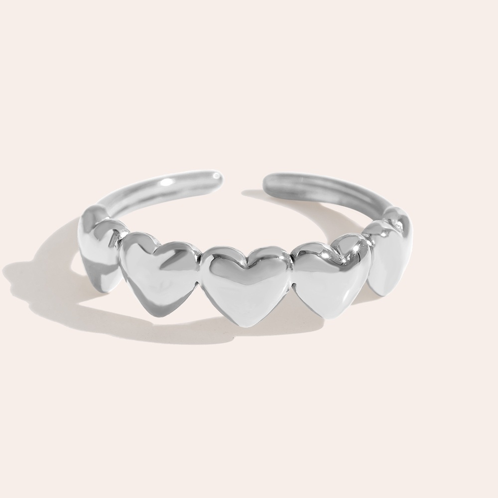 Adjustable Five Hearts stainless steel ring
