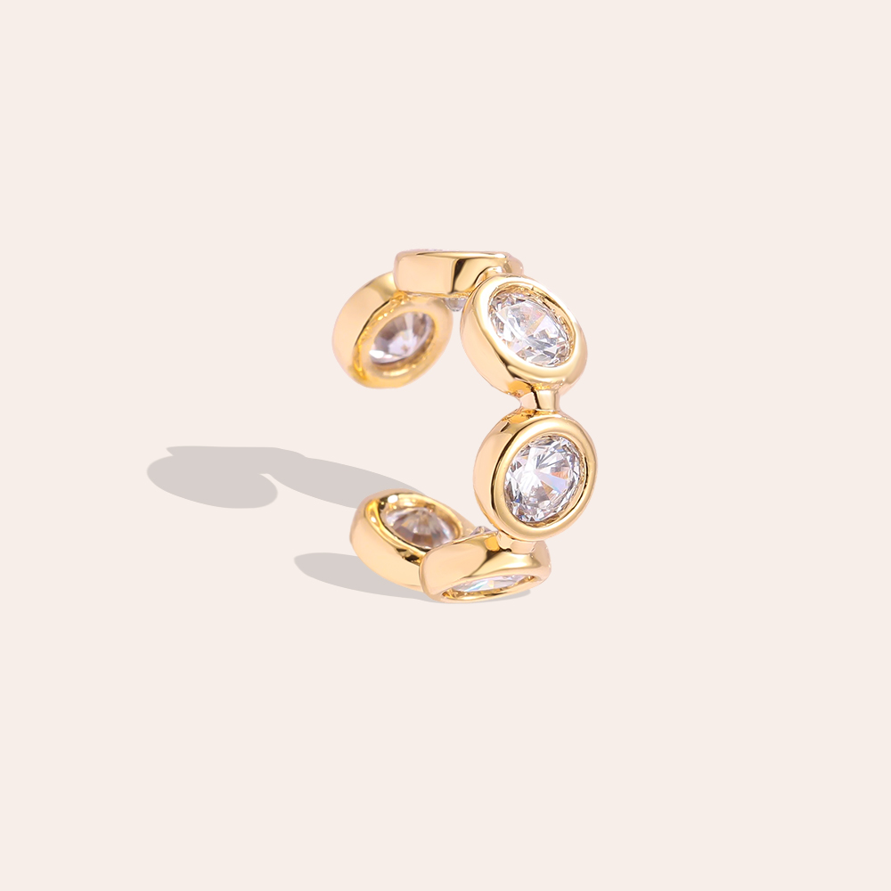 15mm round zirconia gold-plated ear cuffs 