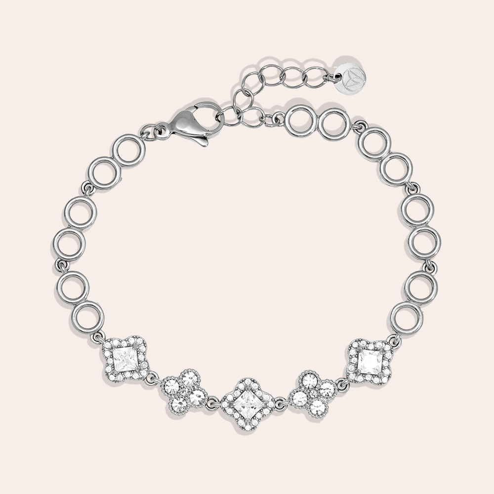 Stainless steel bracelet 16cm Various Fancy Diamond Flower
