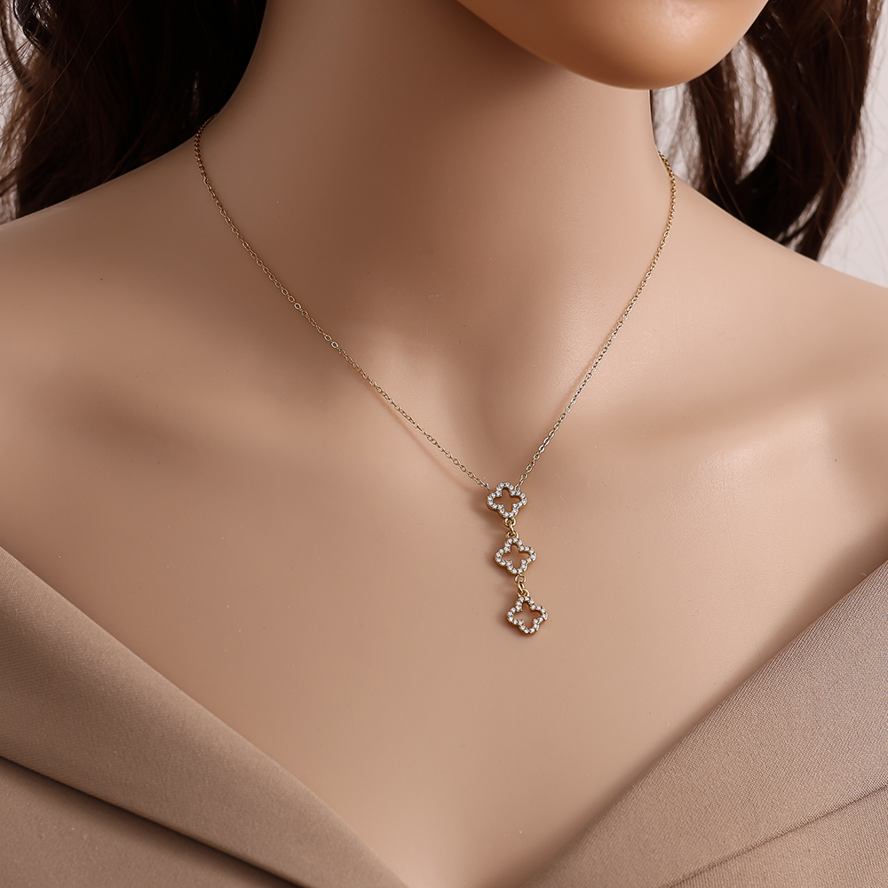 39cm Three Diamond Luckly Flowers stainless steel necklace  