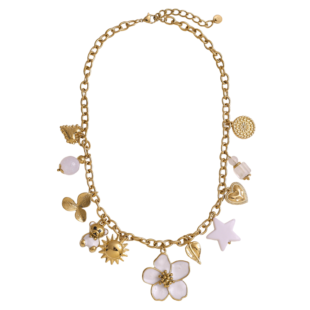 42cm resin flower sun pendant stainless steel necklace