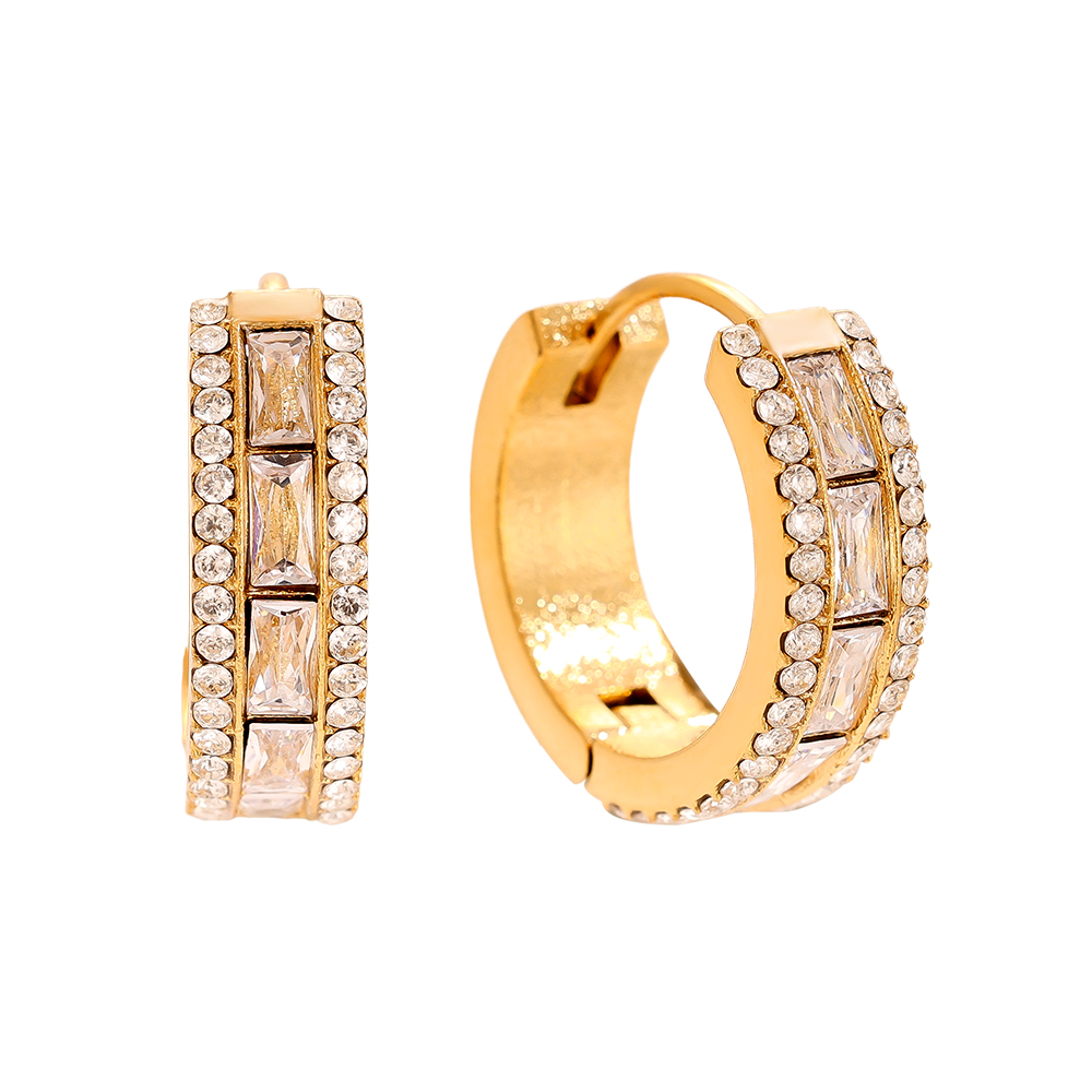 14mm Diamond Vintage Hoop Stainless Steel Earrings    
