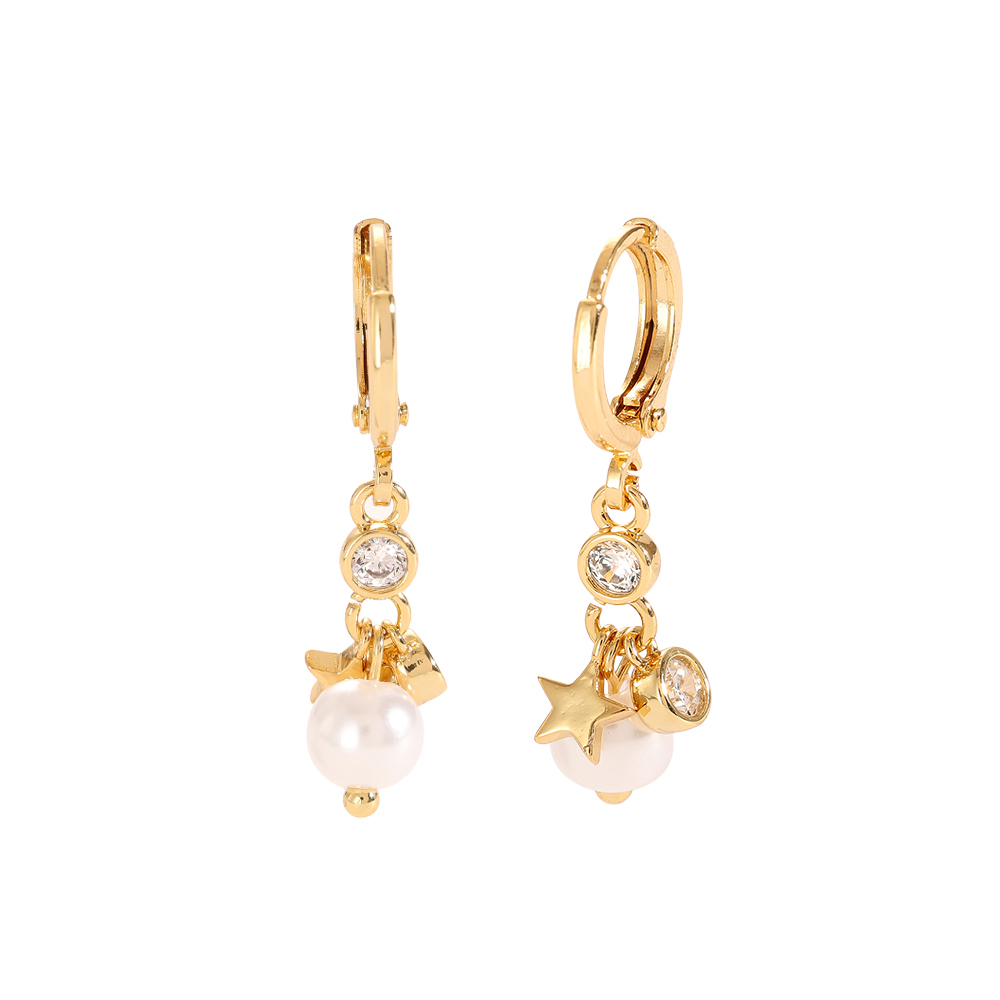 Gold-plated earrings Diamond Pearl And Star