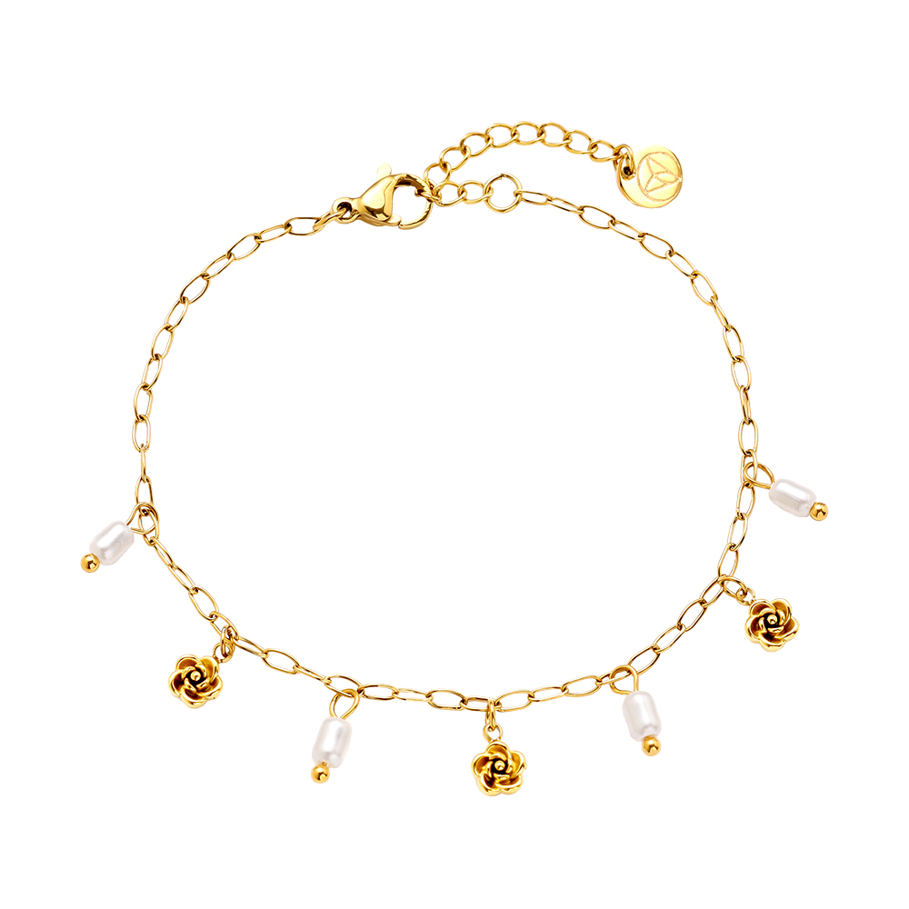 Stainless steel bracelet 17cm Mini Flower And Pearl