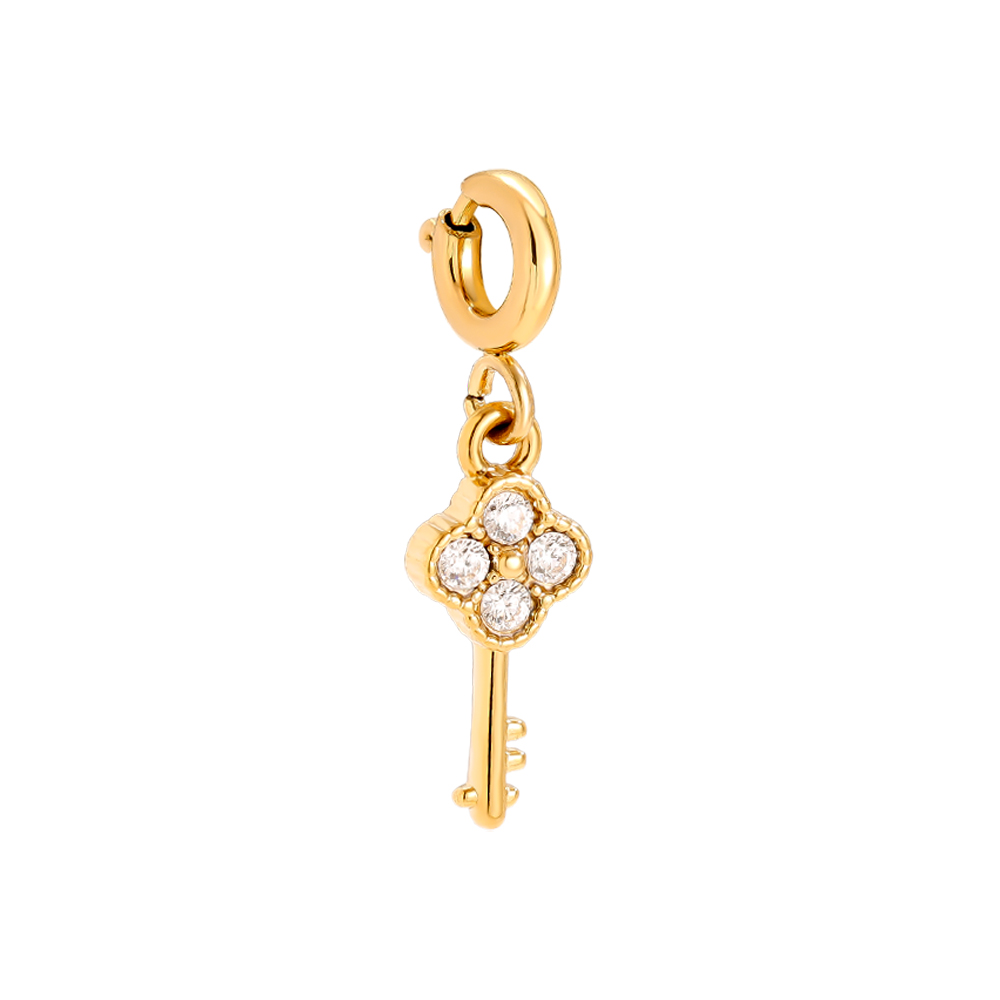 1.4cm Spring Clasp Diamond Key Stainless Steel Pendant    