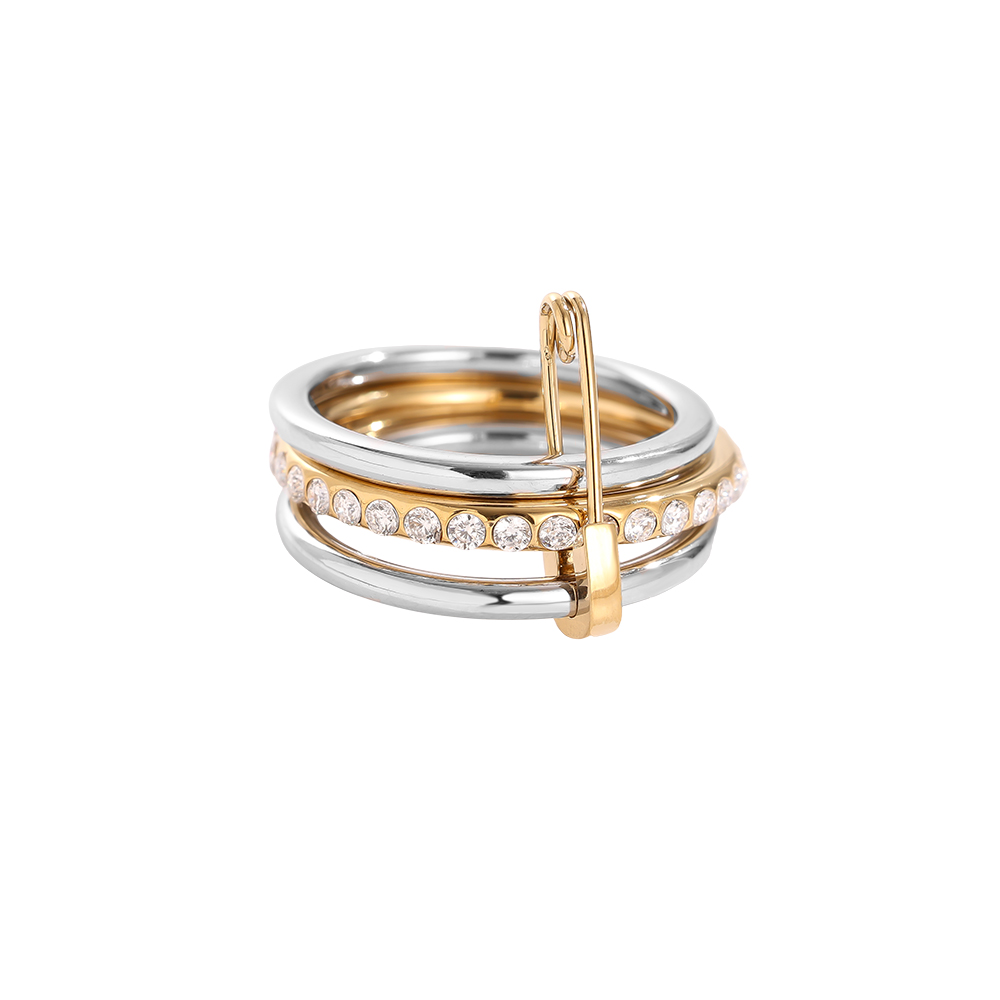 Three Layer Gold And Silver Diamond Ring Set Stainless Steel Ring    