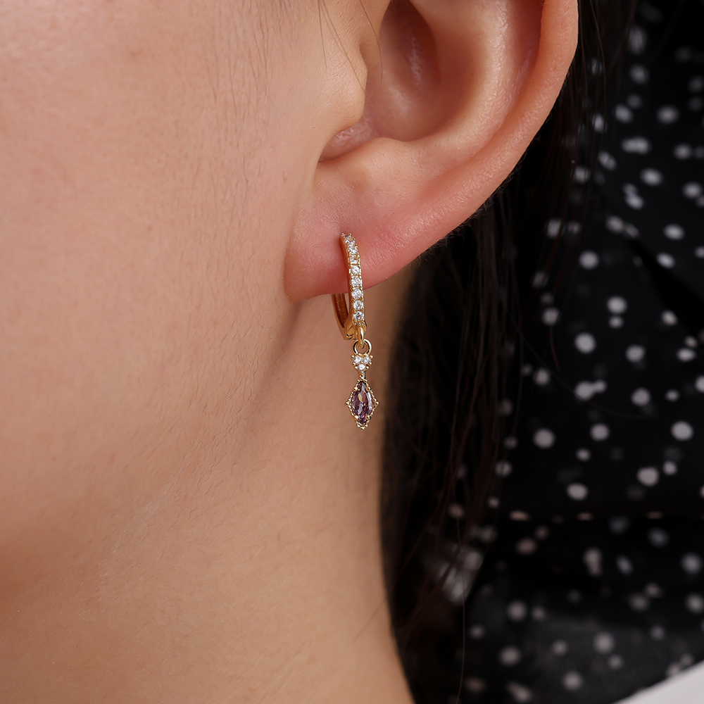 2.5cm Violet Diamond Gold-Plated Earrings      