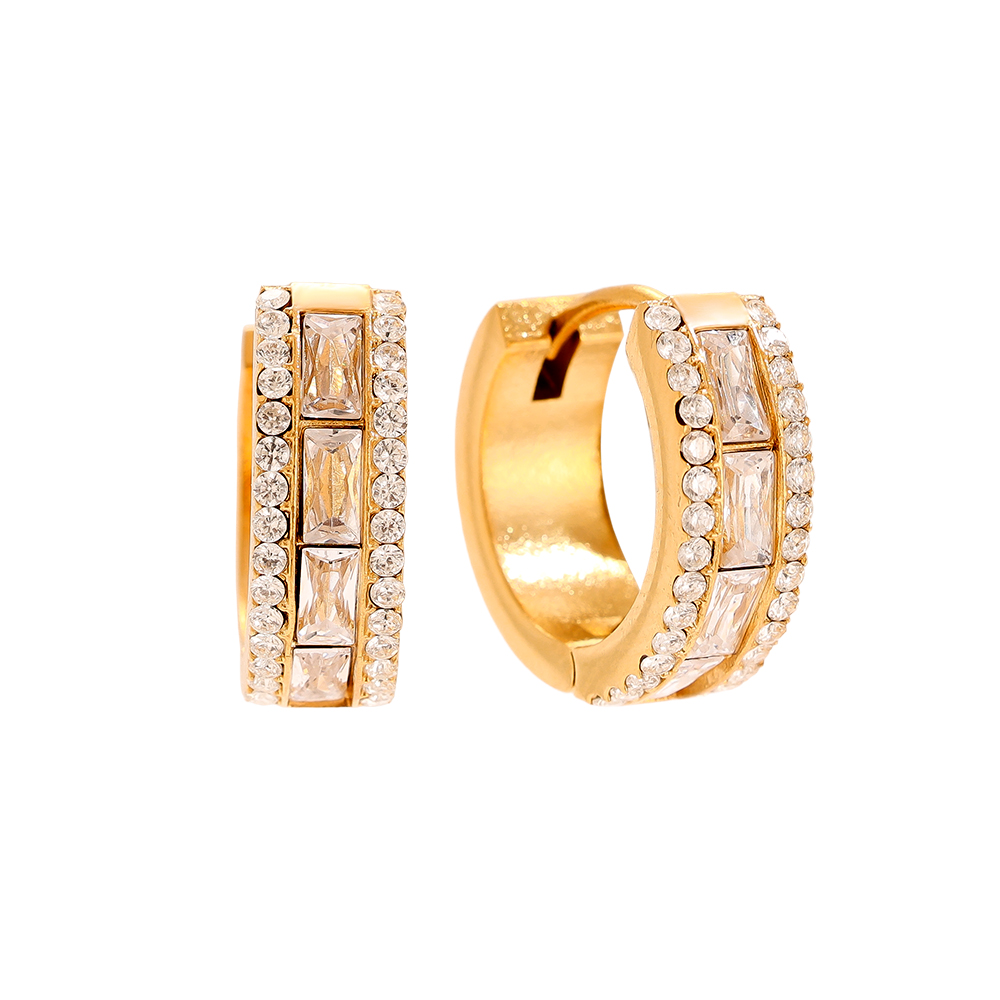 12mm Diamond Vintage Hoop Stainless Steel Earrings    