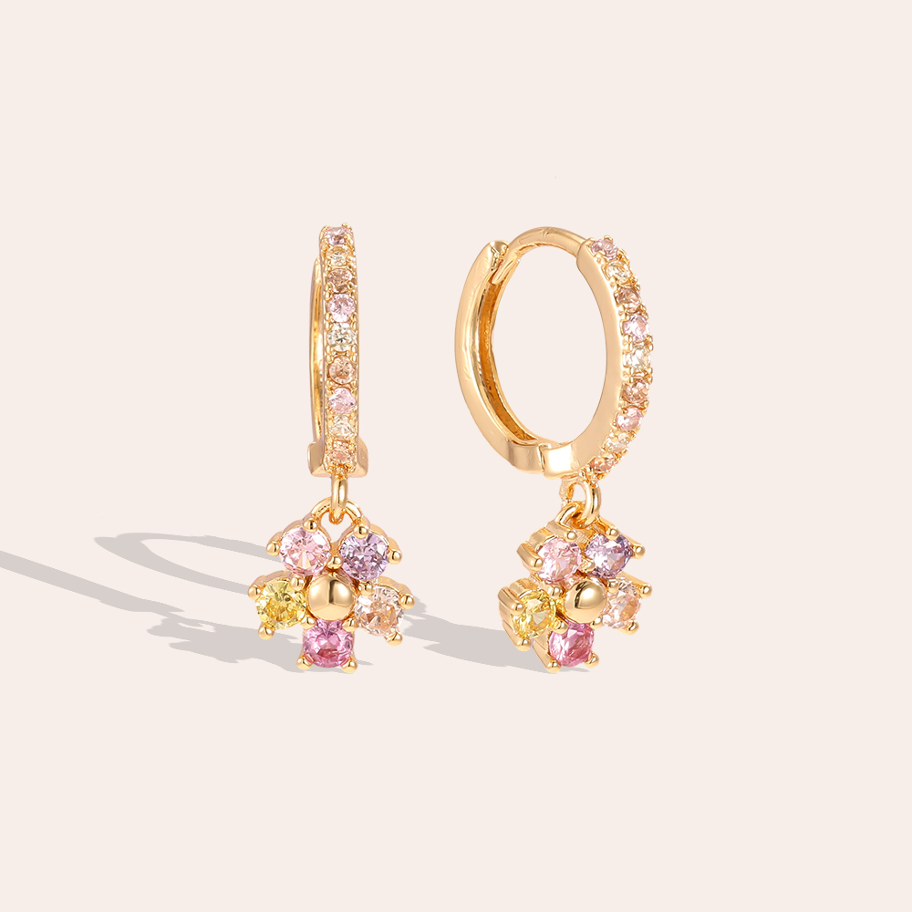 Gold-plated earrings 20mm zirconia flower    