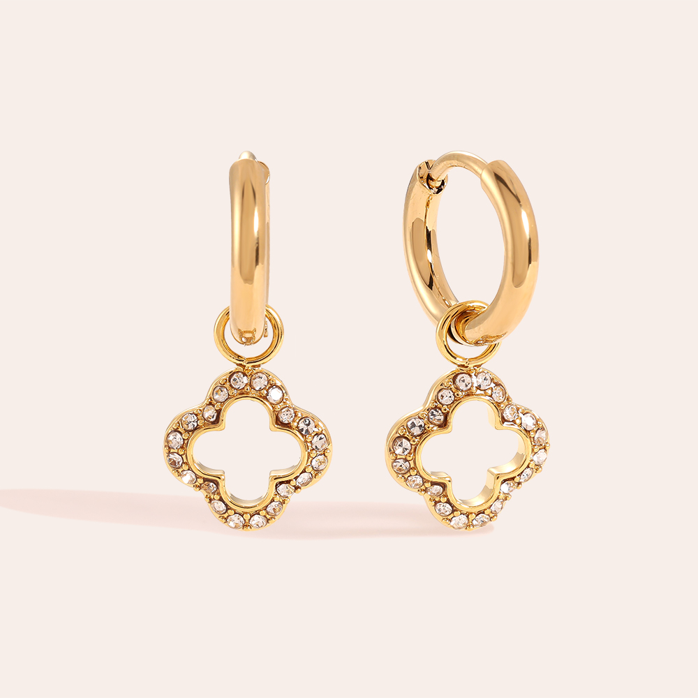 Stainless steel earrings 3D Diamond Hollow Lucky Flower