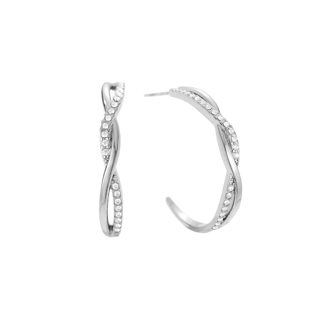 2.5cm Elegant Twist Diamond Hoop Stainless Steel Earrings      