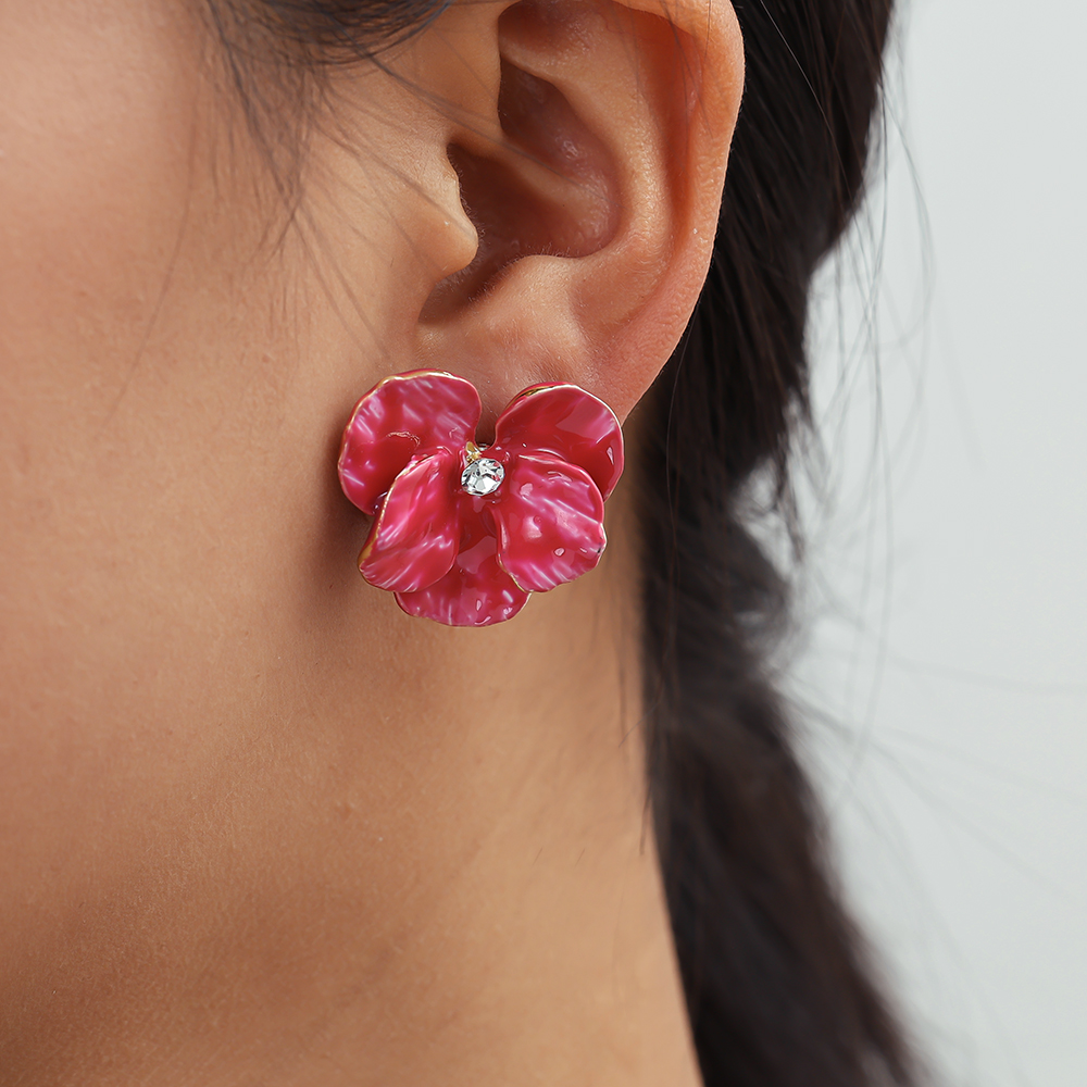 25mm enamel iron flowers stainless steel earrings