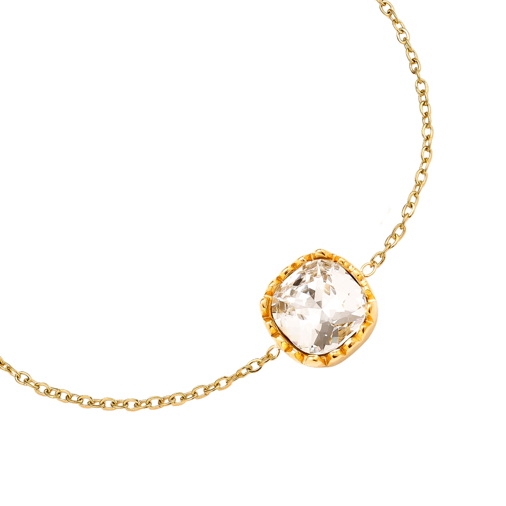 16cm square round glass stainless steel bracelet       