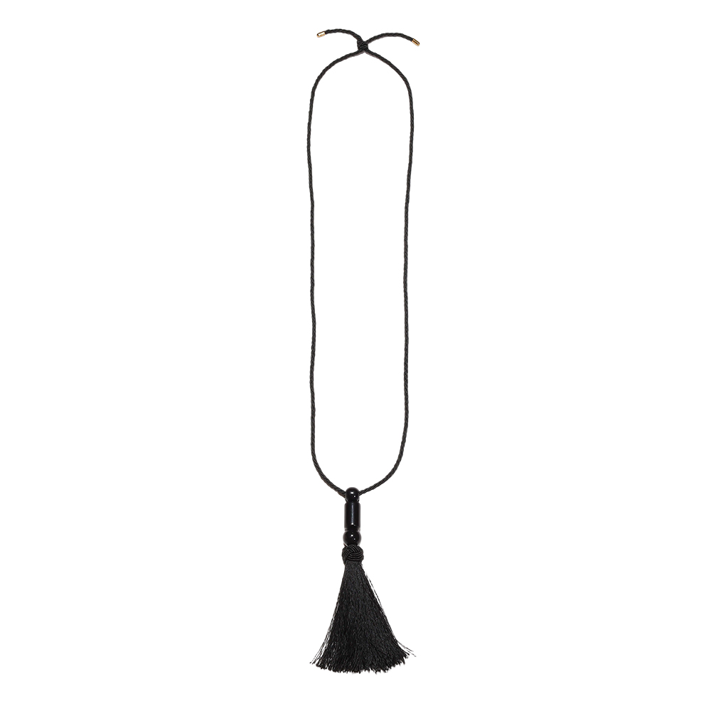 Necklace 90cm black ball tassels polyester cord  