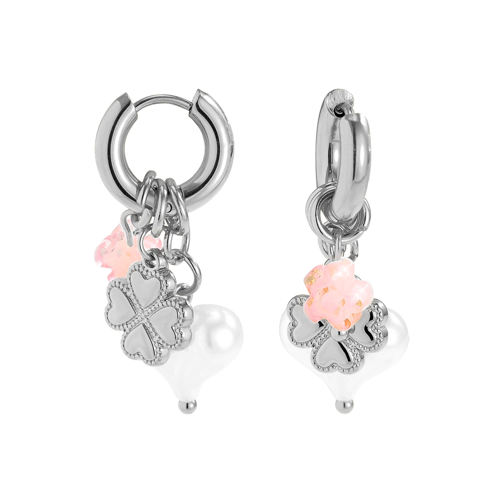 3.5*1.4cm Pearly Heart Stainless Steel Earrings  