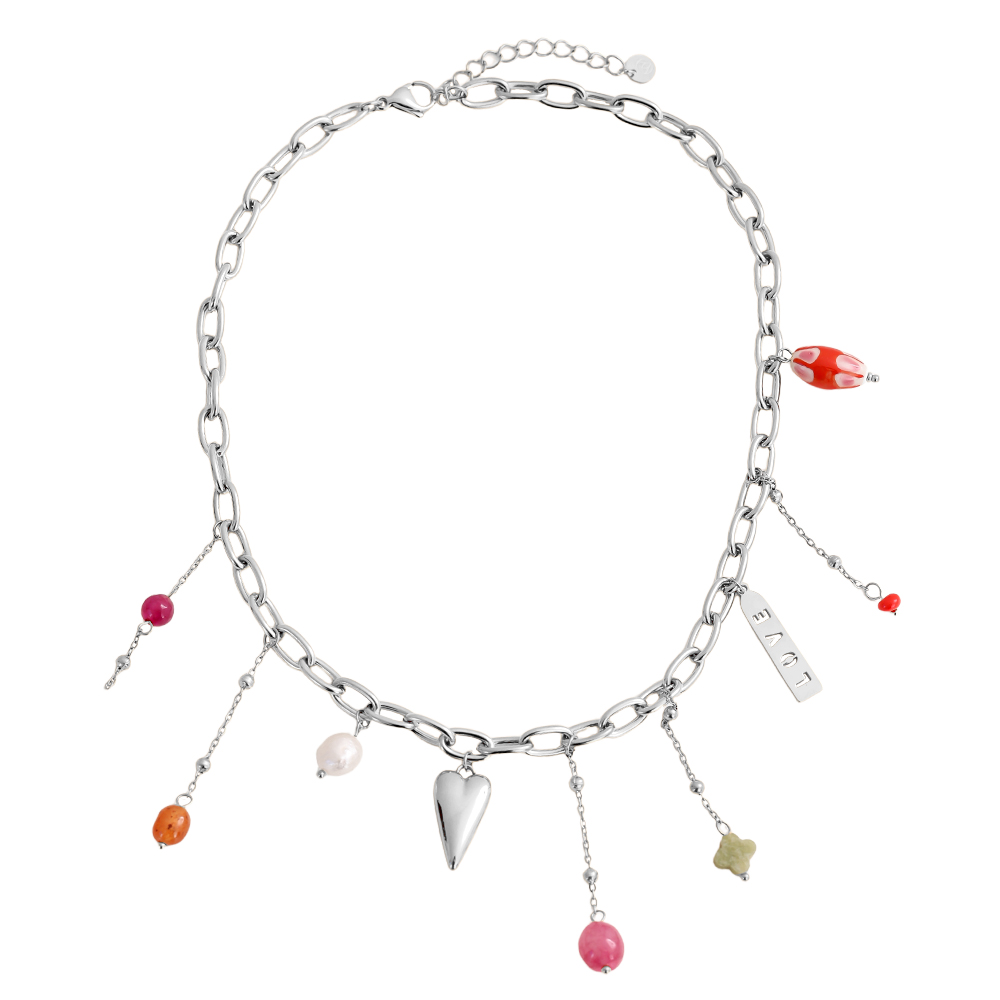 40cm Beads Heart Love stainless steel necklace