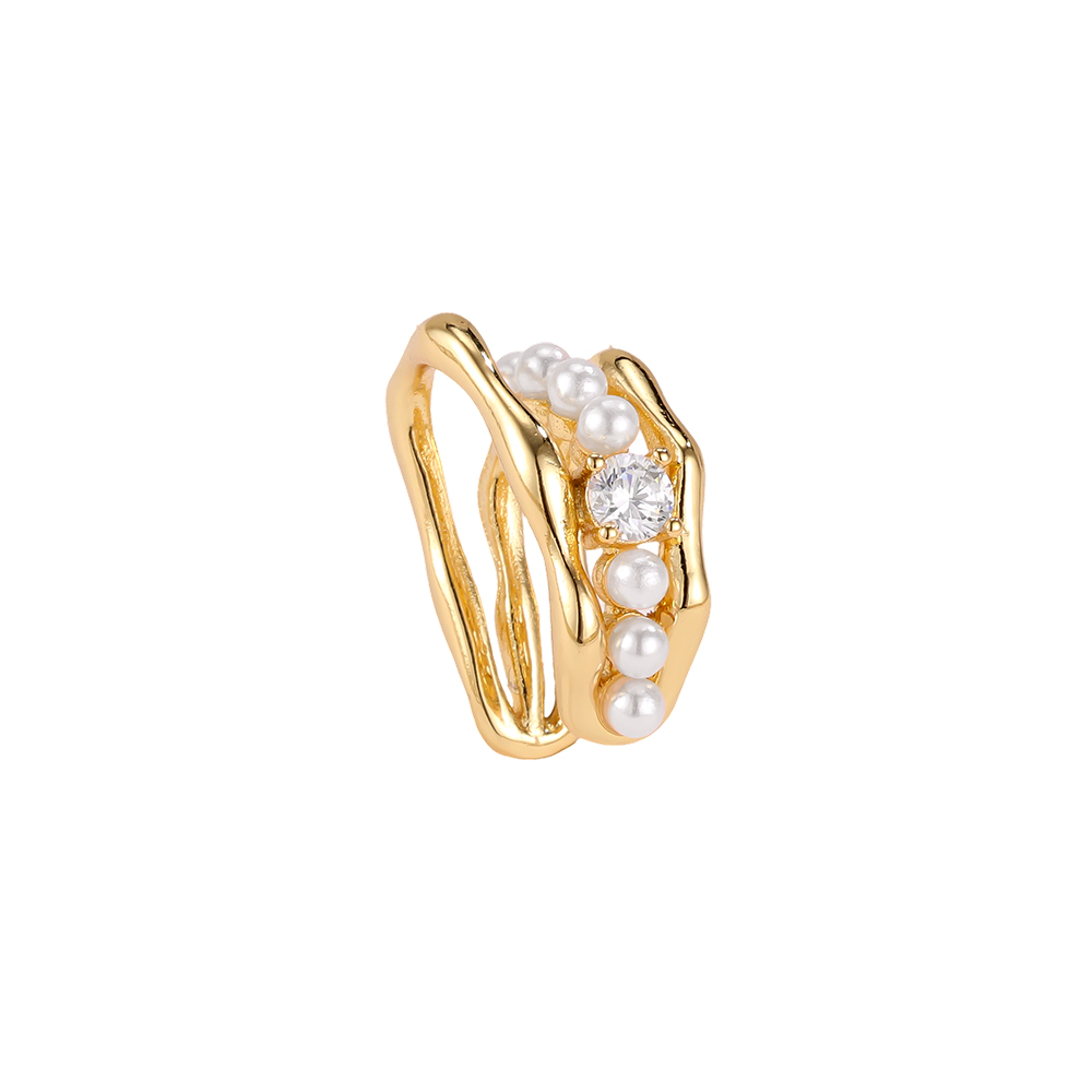 Gold-plated ear cuffs, 17mm, cubic zirconia, small pearl 