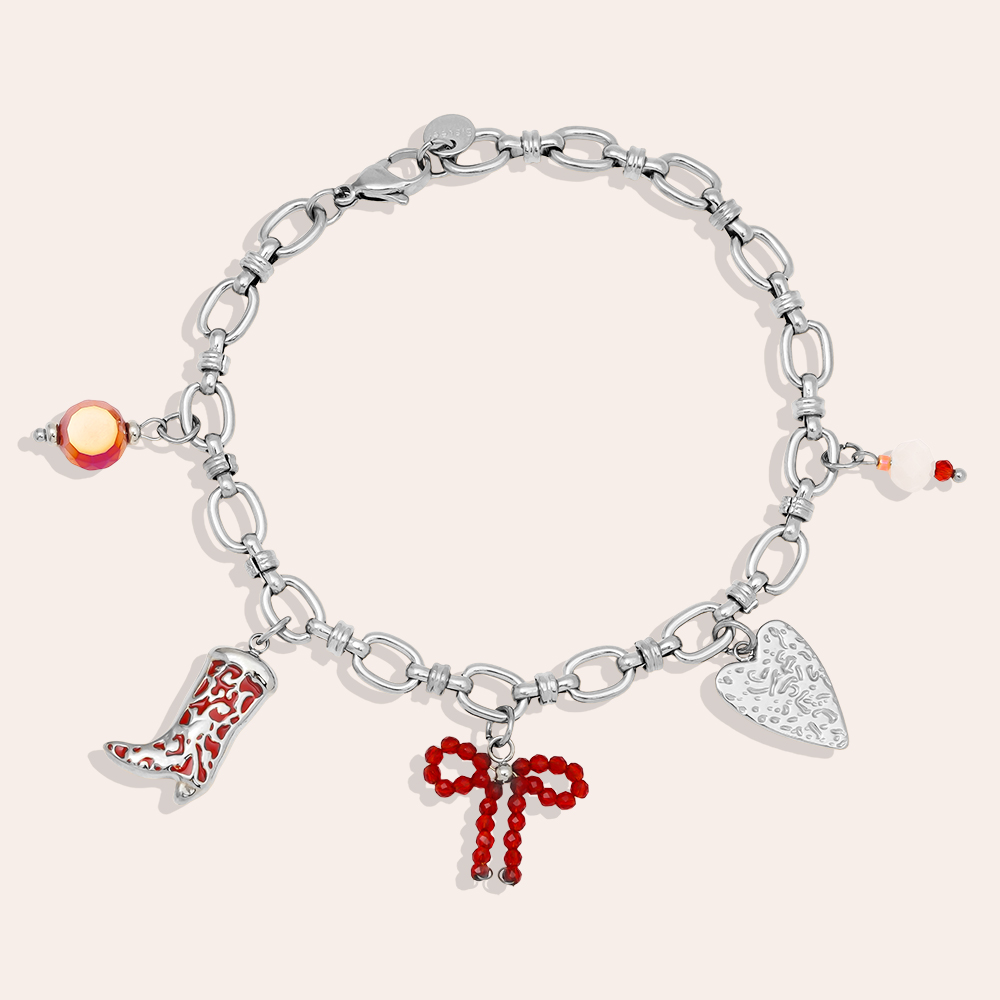 Stainless steel bracelet 17cm Red Charms